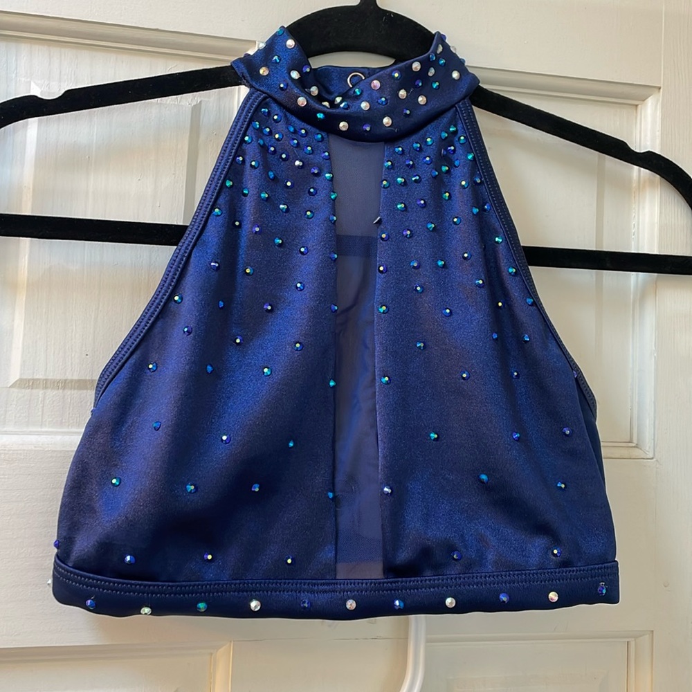 Custom bedazzled satin 2 piece costume